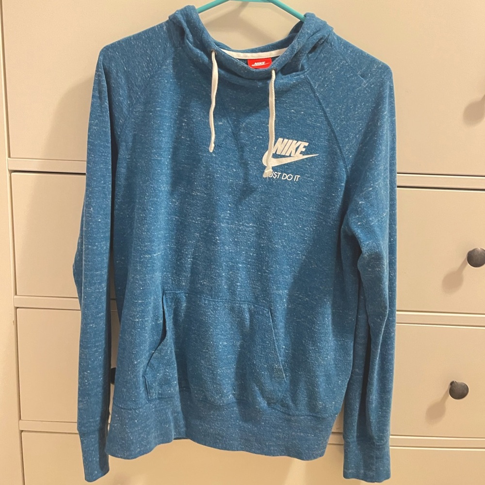 Blue Nike Hooded Pull Over Long Sleeve Shirt